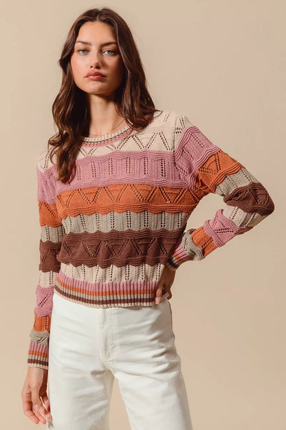 Jamie | Women's Cosy Striped Longline Knit Jumper for Winter