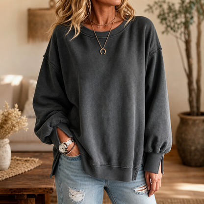 Stylish Exposed-Seam Cutout Cuff Sweatshirt
