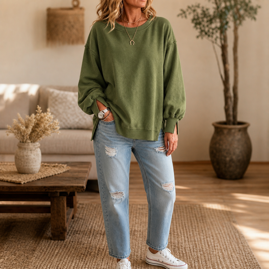 Stylish Exposed-Seam Cutout Cuff Sweatshirt