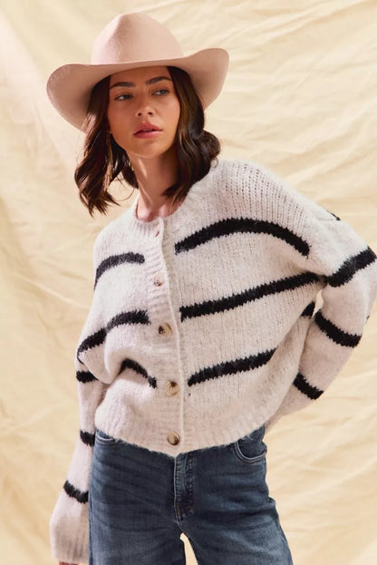 Polly | Women's Cosy Striped Button-Down Winter Cardigan