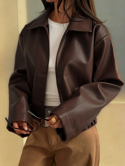 Gwenda | Women's Leather-Look Cropped Shirt-Collar Jacket