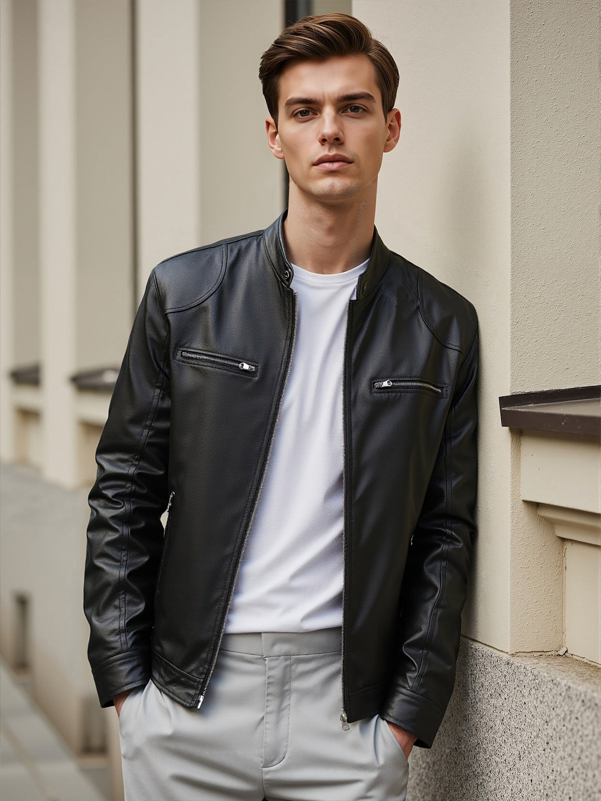 Freddie | Men's Stand Collar PU Leather Jacket
