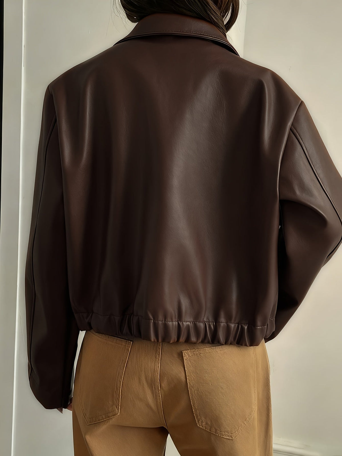 Gwenda | Women's Leather-Look Cropped Shirt-Collar Jacket