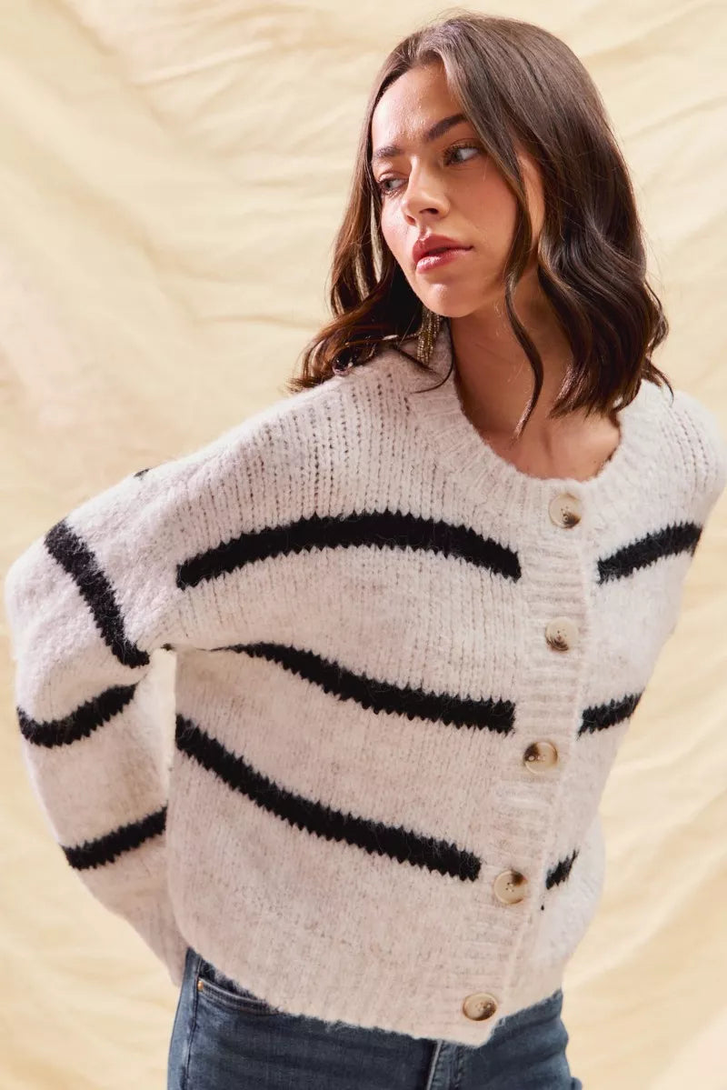 Polly | Women's Cosy Striped Button-Down Winter Cardigan