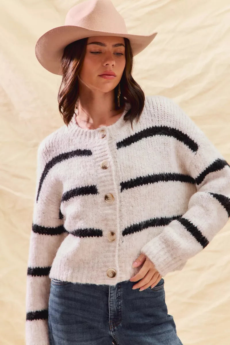 Polly | Women's Cosy Striped Button-Down Winter Cardigan
