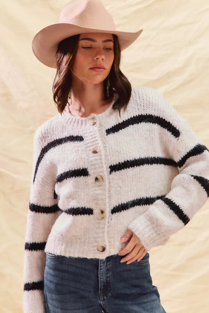 Polly | Women's Cosy Striped Button-Down Winter Cardigan