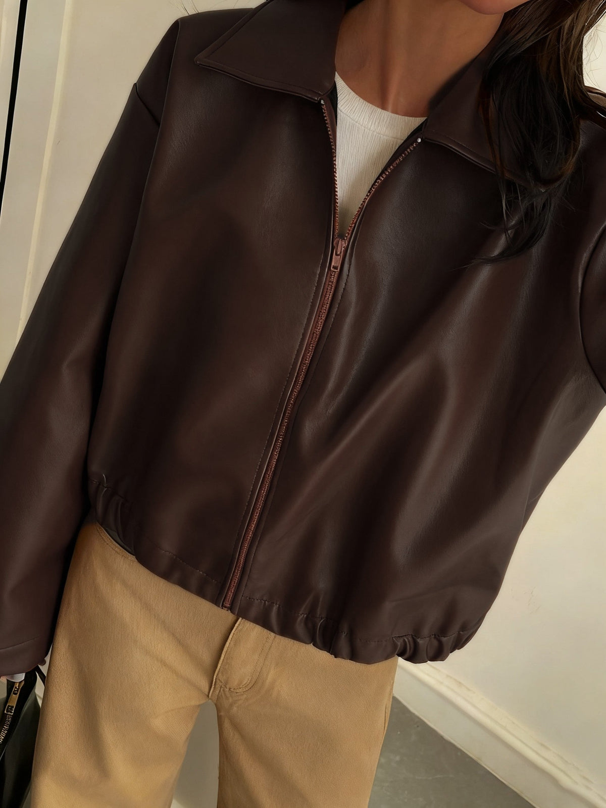 Gwenda | Women's Leather-Look Cropped Shirt-Collar Jacket