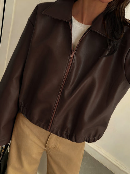 Gwenda | Women's Leather-Look Cropped Shirt-Collar Jacket
