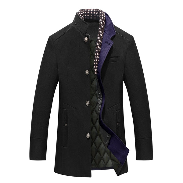 Alan | Men's Mandarin Collar Button-Front Mid-Length Overcoat for Winter