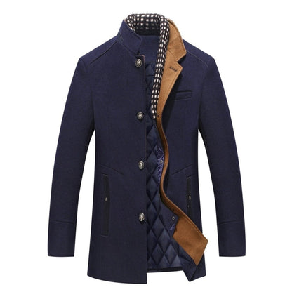 Alan | Men's Mandarin Collar Button-Front Mid-Length Overcoat for Winter