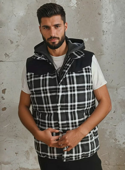 Miles | Men's Plaid Hooded Puffer Vest