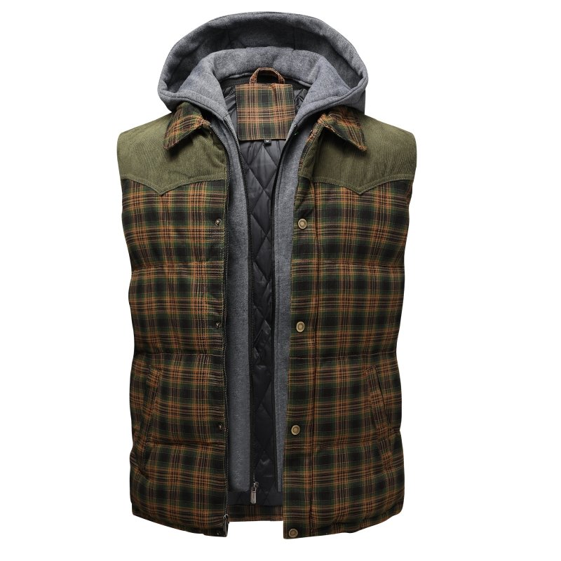 Miles | Men's Plaid Hooded Puffer Vest