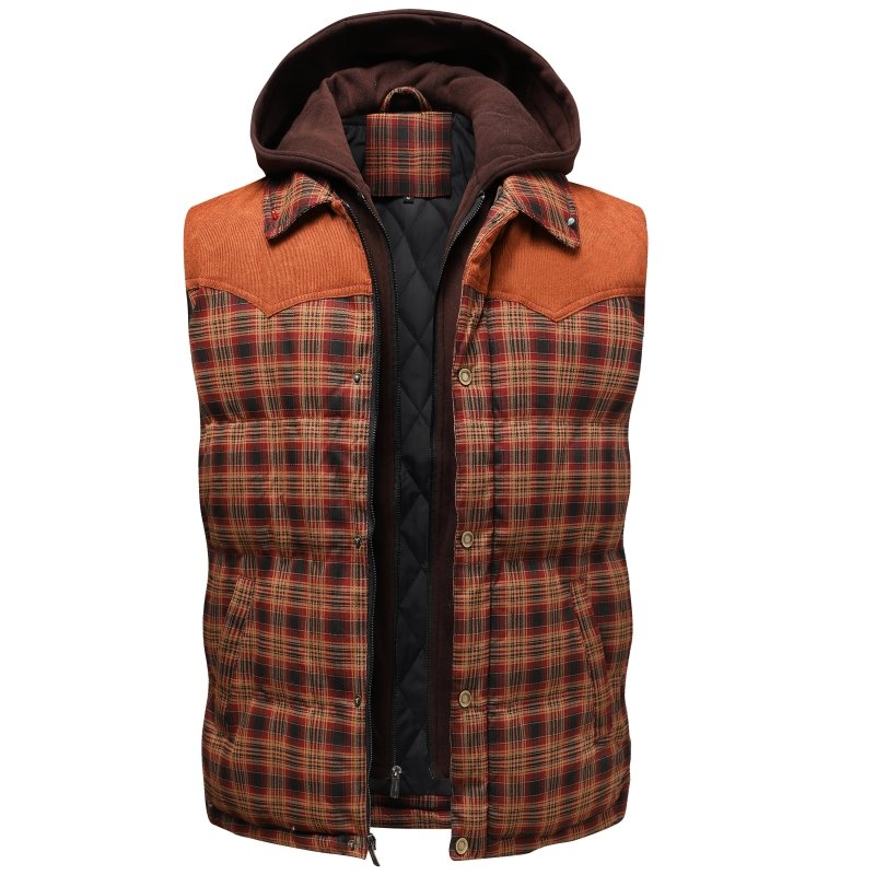 Miles | Men's Plaid Hooded Puffer Vest