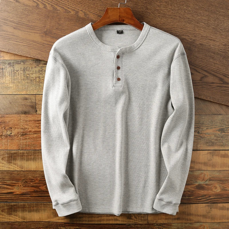 Leonhard | Men's Ribbed Knit Long-Sleeve Henley Shirt