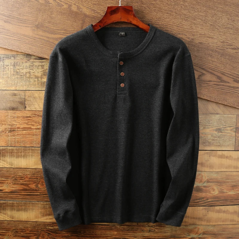 Leonhard | Men's Ribbed Knit Long-Sleeve Henley Shirt