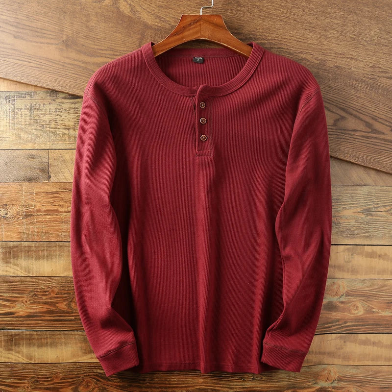 Leonhard | Men's Ribbed Knit Long-Sleeve Henley Shirt