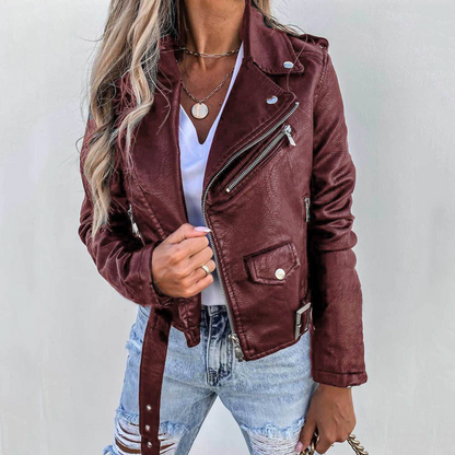 Lined Faux Leather Zip-Up Jacket