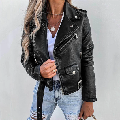 Lined Faux Leather Zip-Up Jacket