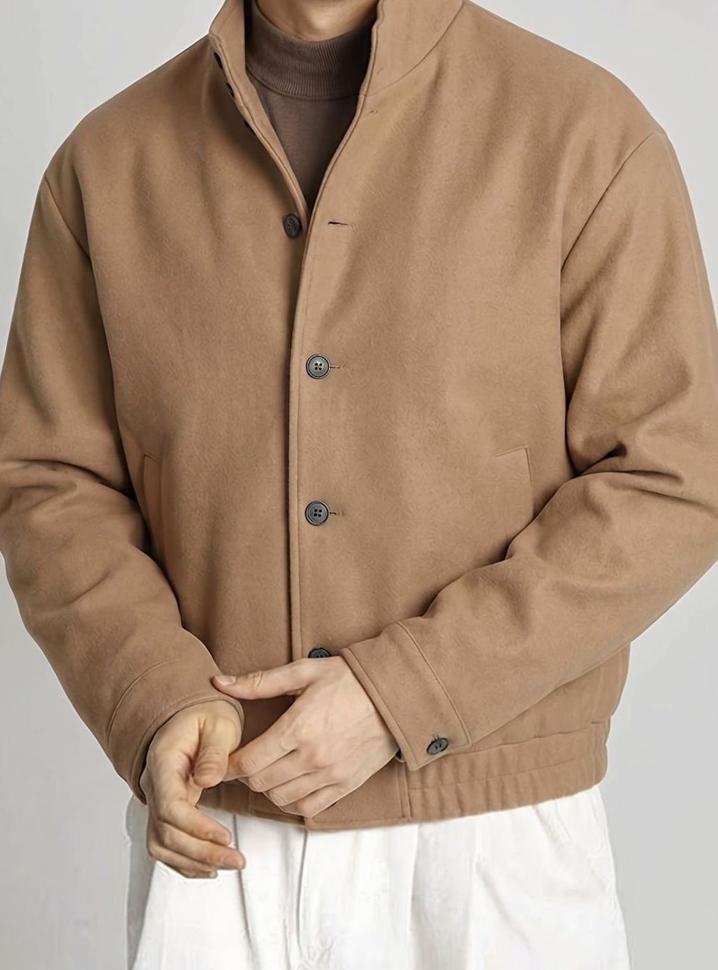 Archie | Men's Wool-Look Bomber Jacket with Button Front and Stand Collar