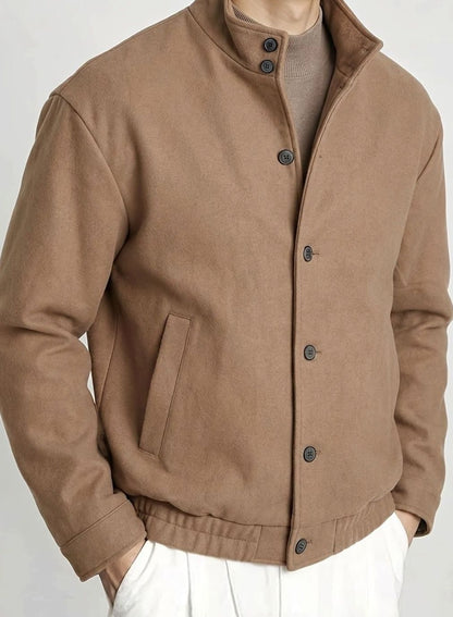 Archie | Men's Wool-Look Bomber Jacket with Button Front and Stand Collar