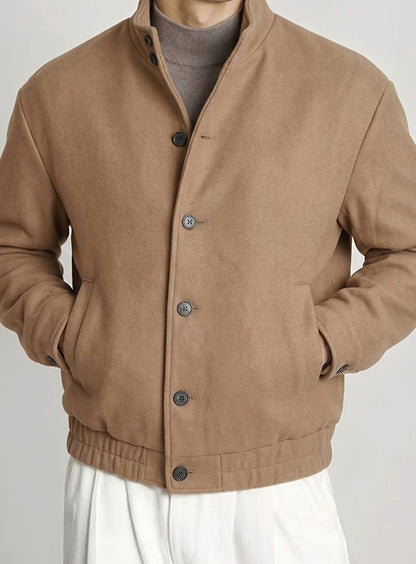 Archie | Men's Wool-Look Bomber Jacket with Button Front and Stand Collar
