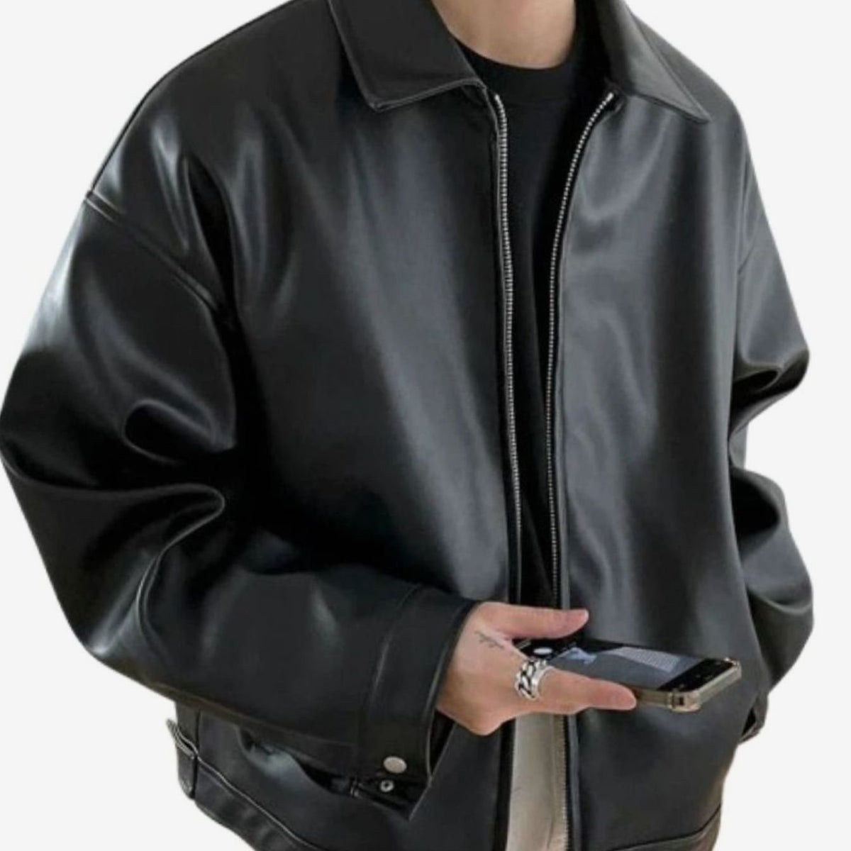 Freddie | Men's Oversized Faux Leather Zip-Up Bomber Jacket
