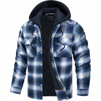 Nathan | Men's Stylish Plaid Hooded Bomber Jacket with Quilted Lining