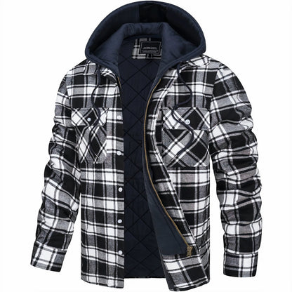 Nathan | Men's Stylish Plaid Hooded Bomber Jacket with Quilted Lining
