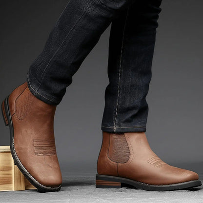 Matthew | Men's Slip-On Chelsea Ankle Boots with Western Stitching