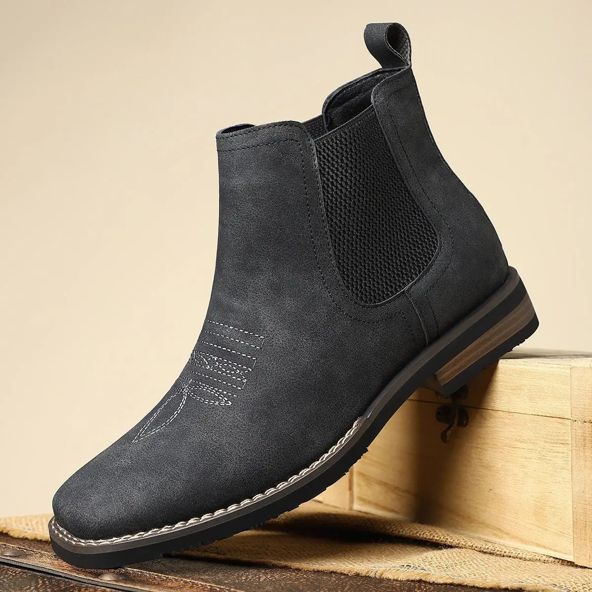 Matthew | Men's Slip-On Chelsea Ankle Boots with Western Stitching