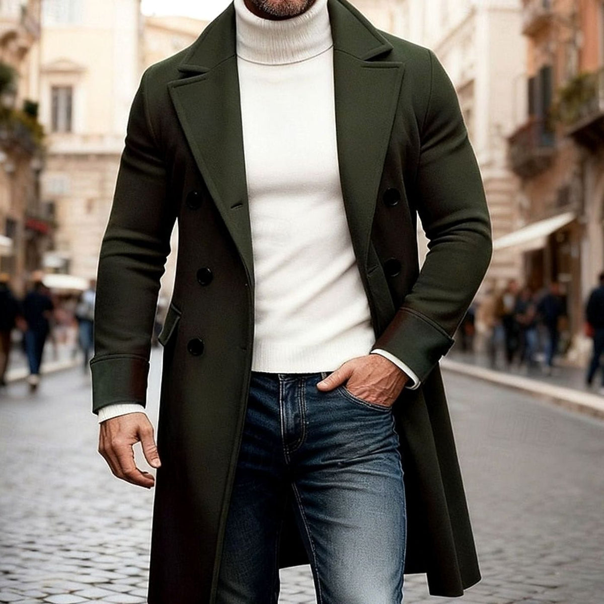Thomas | Men's Tailored Double-Breasted Long Wool Overcoat for Winter