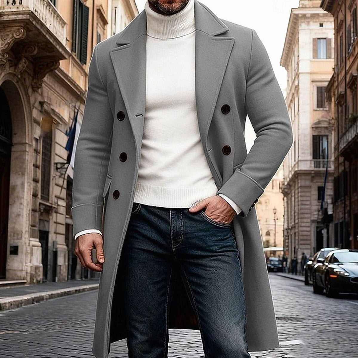 Thomas | Men's Tailored Double-Breasted Long Wool Overcoat for Winter