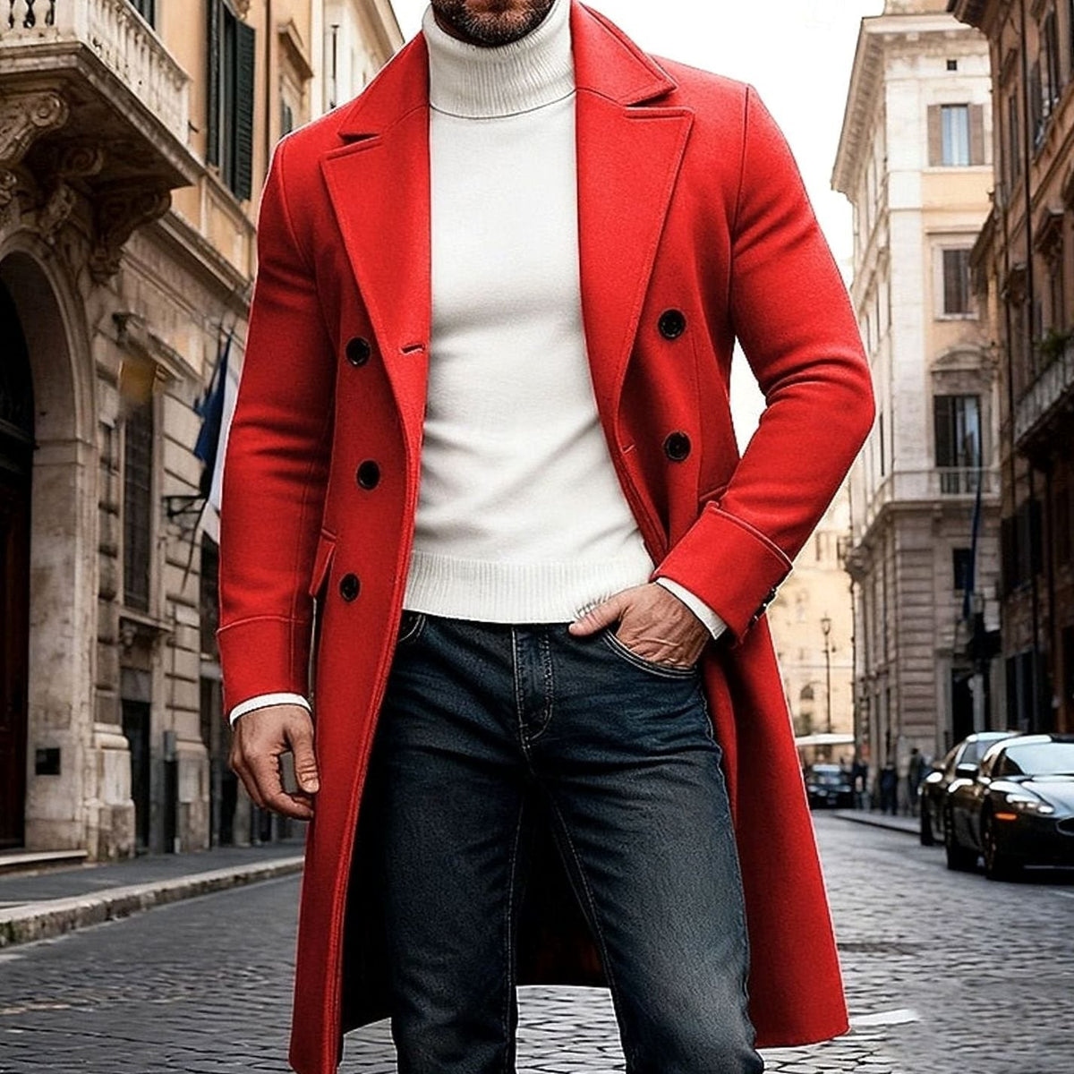 Thomas | Men's Tailored Double-Breasted Long Wool Overcoat for Winter