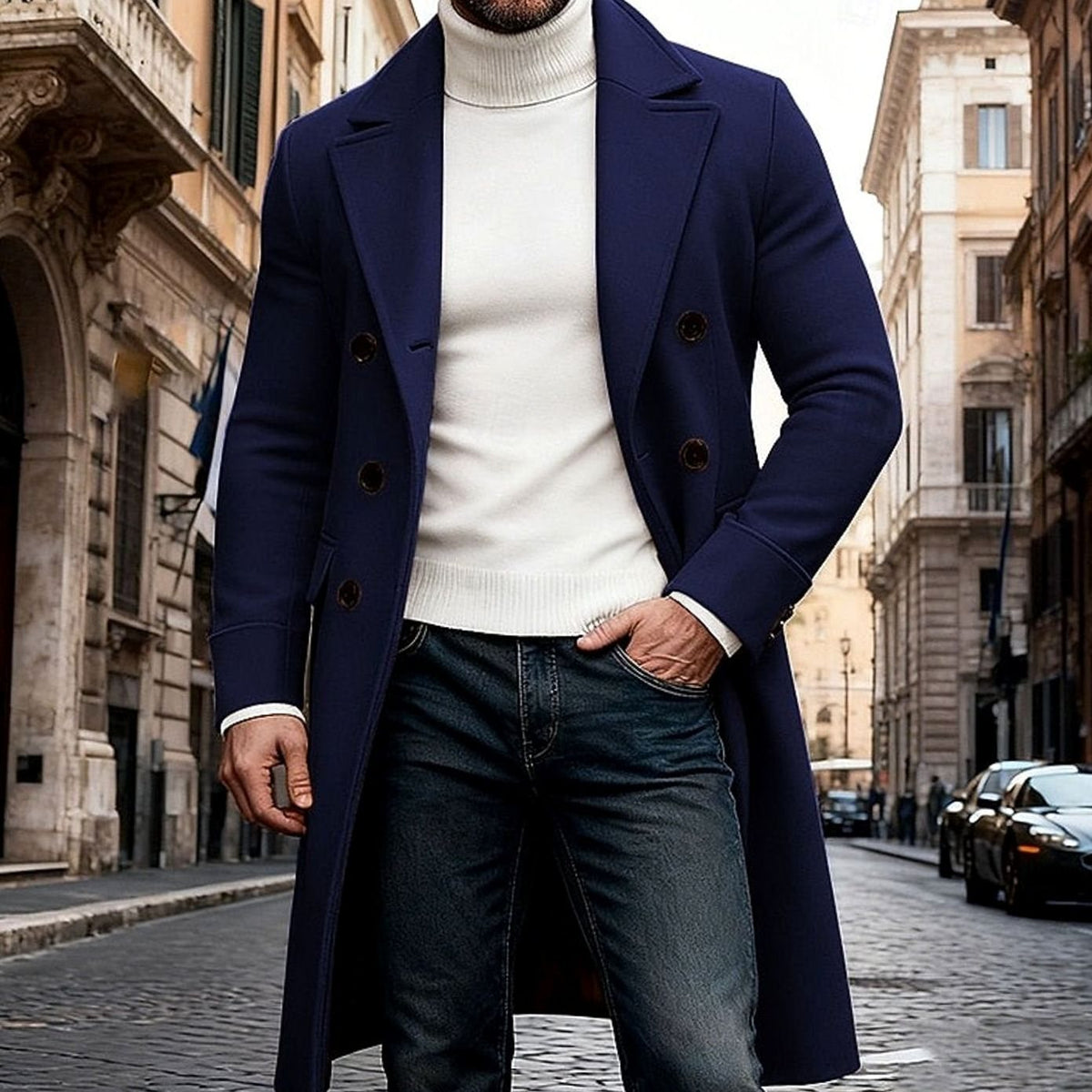 Thomas | Men's Tailored Double-Breasted Long Wool Overcoat for Winter
