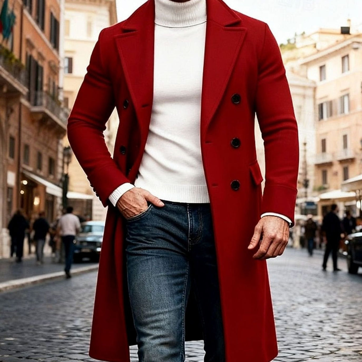 Thomas | Men's Tailored Double-Breasted Long Wool Overcoat for Winter