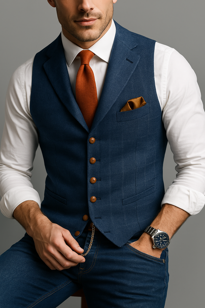 Cameron | Men's Classic Tweed V-Neck Waistcoat