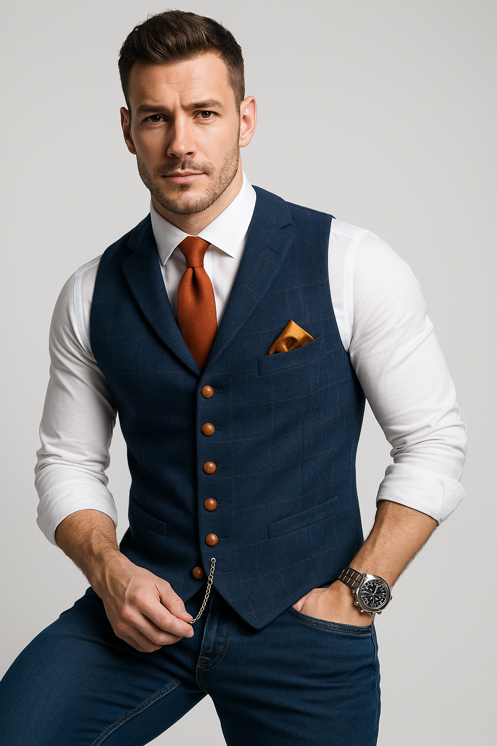 Cameron | Men's Classic Tweed V-Neck Waistcoat