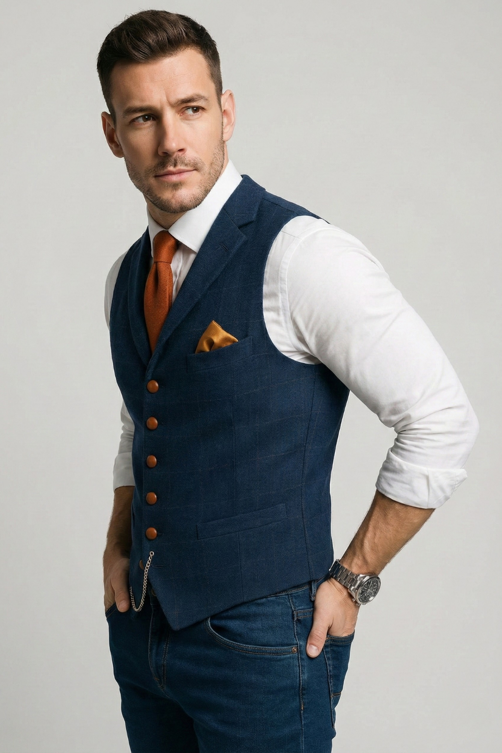 Cameron | Men's Classic Tweed V-Neck Waistcoat