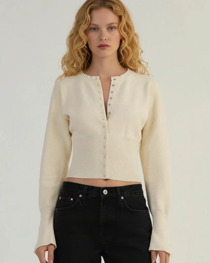 Nora | Women's Elegant Long-Sleeved Cropped Cardigan for Winter