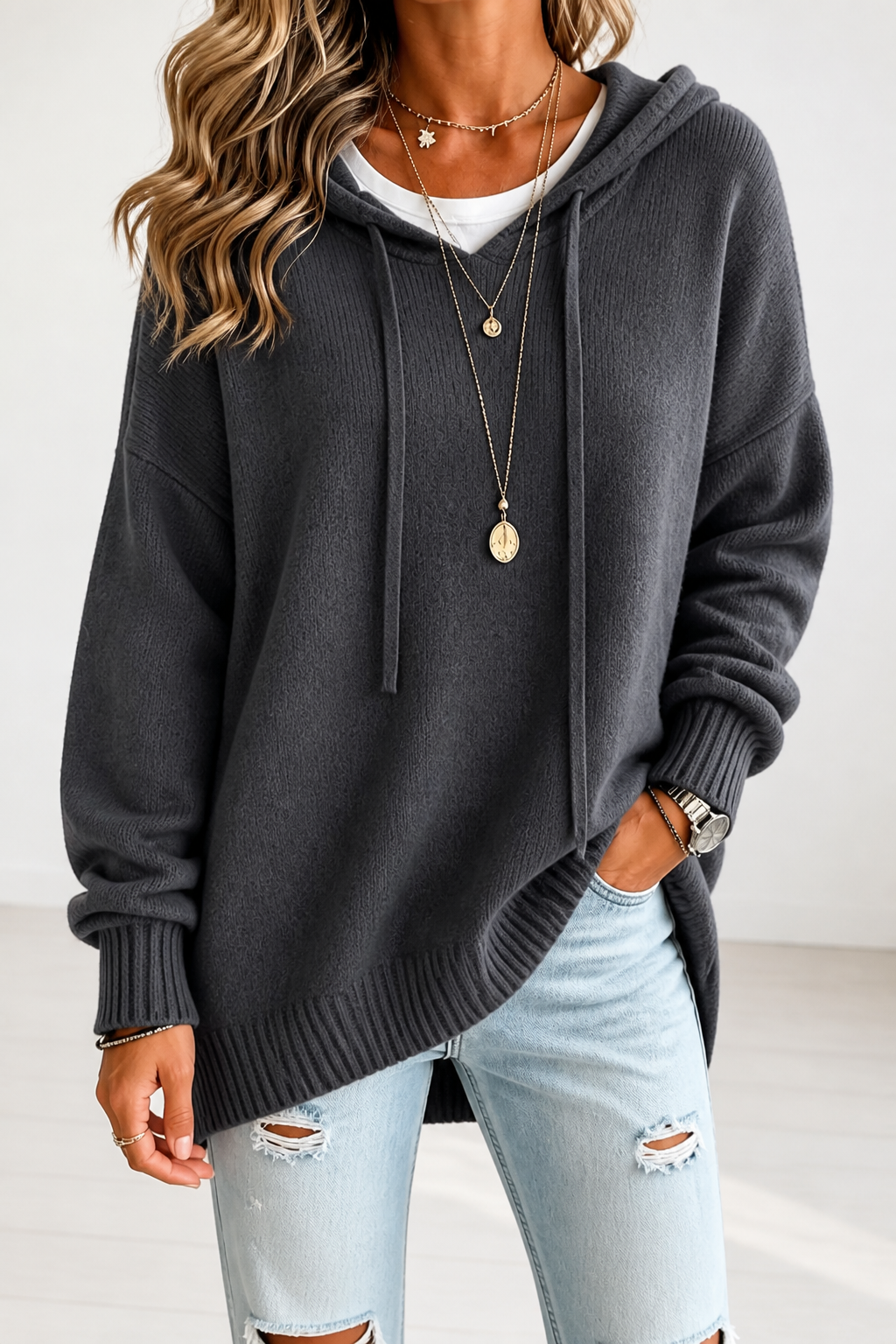 Oversized Knit Hoodie for Winter