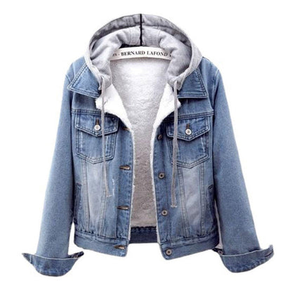 Plus-Size Hooded Denim Jacket