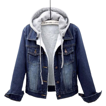 Plus-Size Hooded Denim Jacket