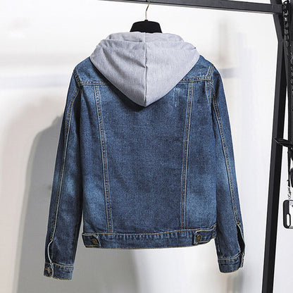 Plus-Size Hooded Denim Jacket