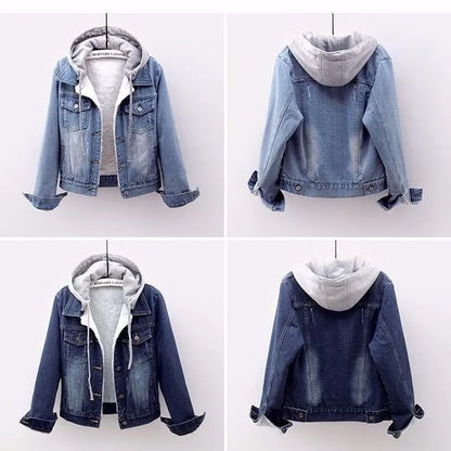 Plus-Size Hooded Denim Jacket