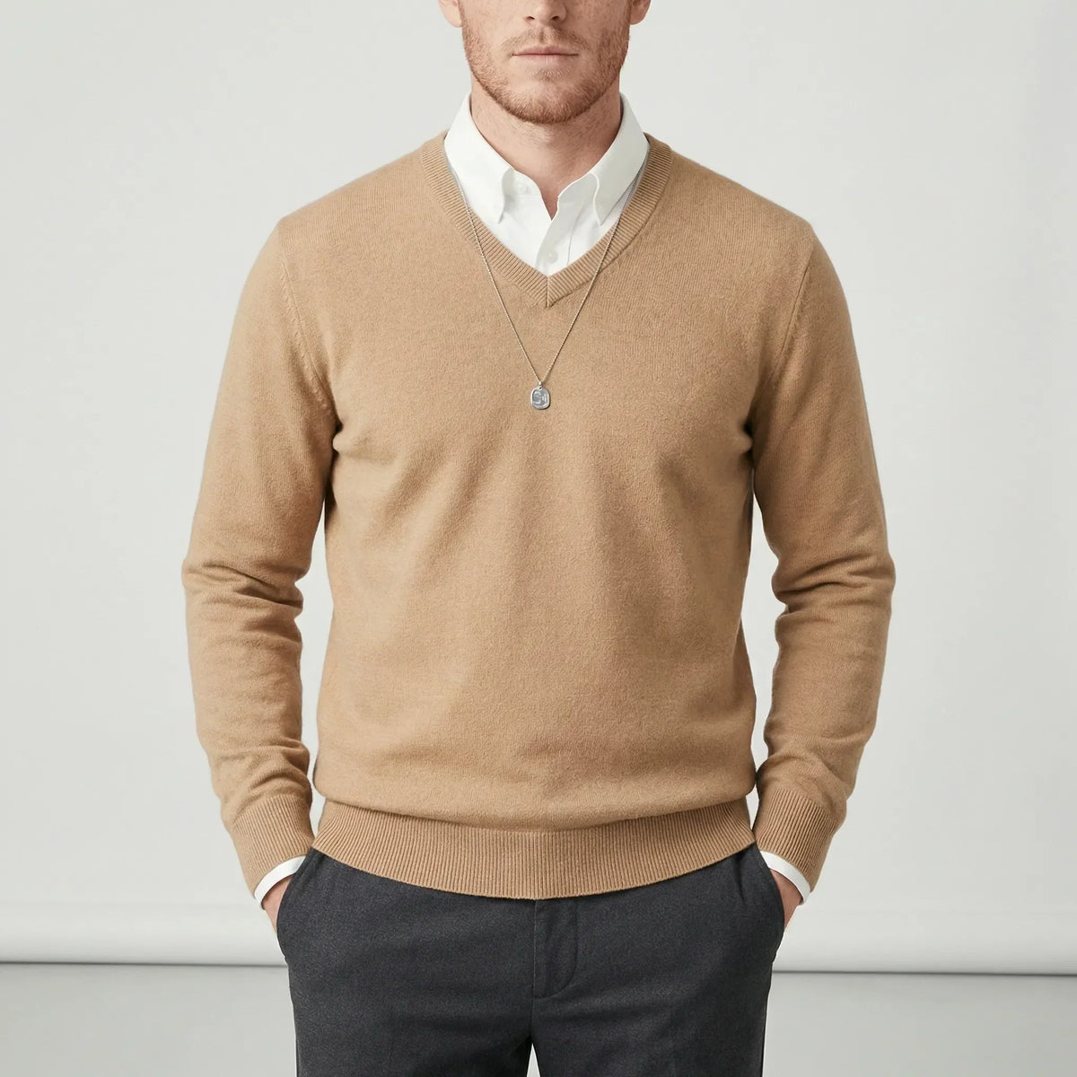 Slim-Fit V-Neck Jumper for Winter