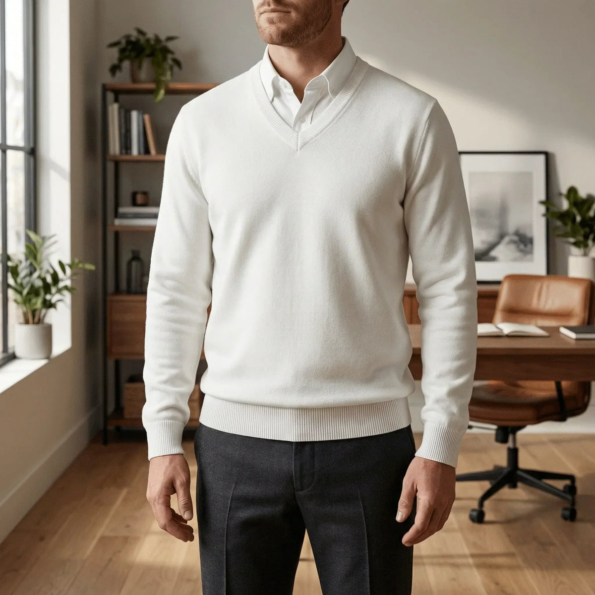 Slim-Fit V-Neck Jumper for Winter