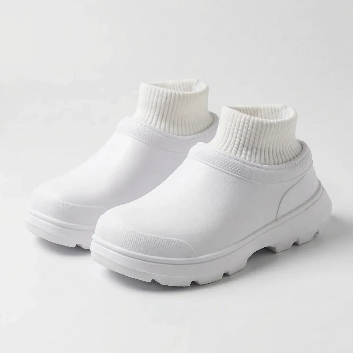 Slip-On Clogs with Knitted Ankle Cuff