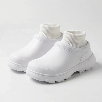 Slip-On Clogs with Knitted Ankle Cuff