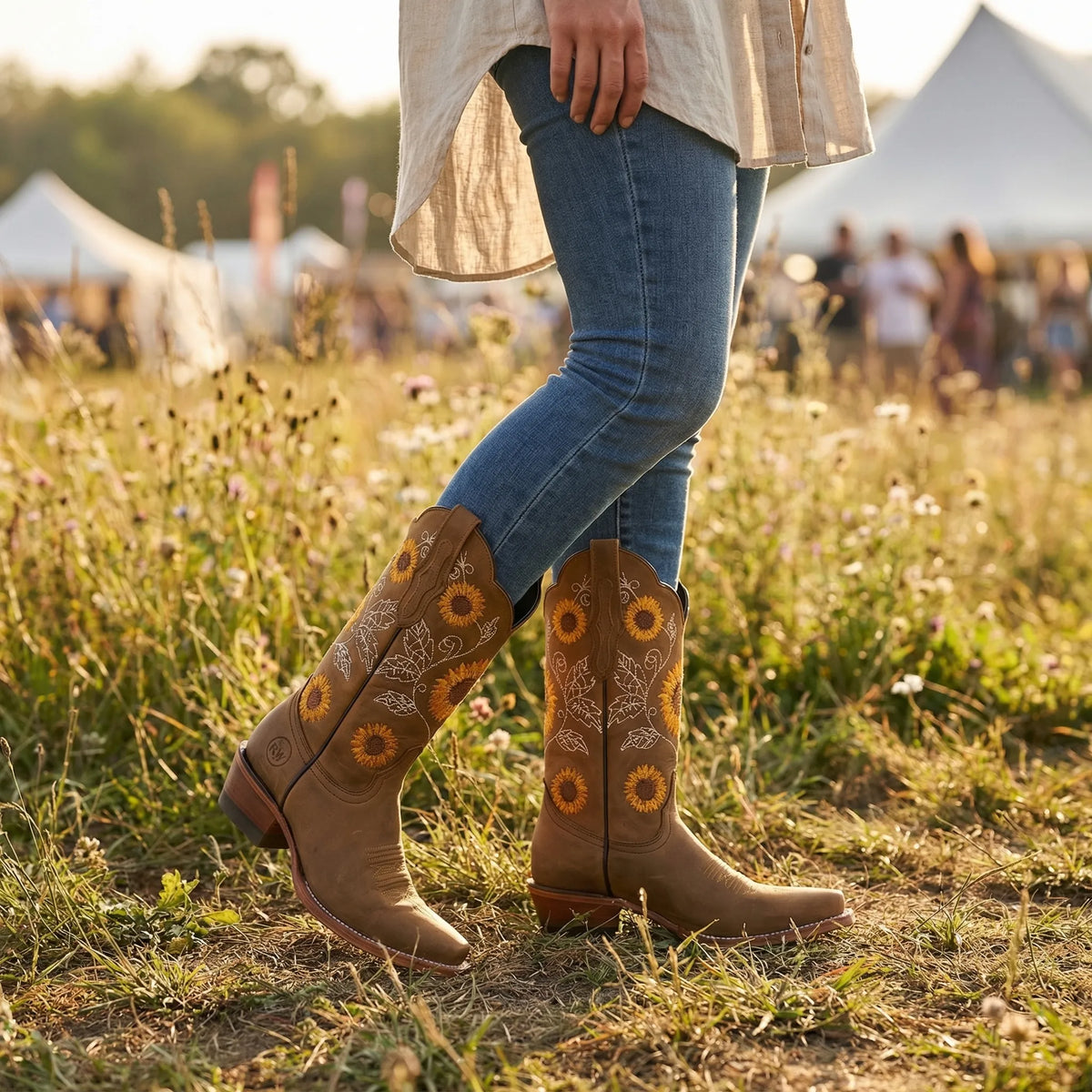 Ivy | Women's Sunflower Embroidered Western Cowboy Boots