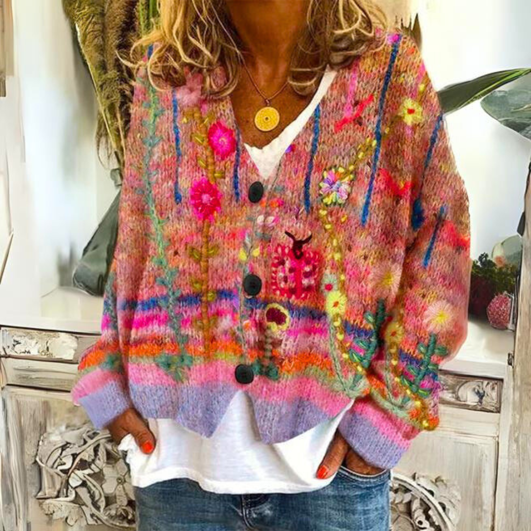 Mia | Women's Warm Printed Knit Cardigan for Winter